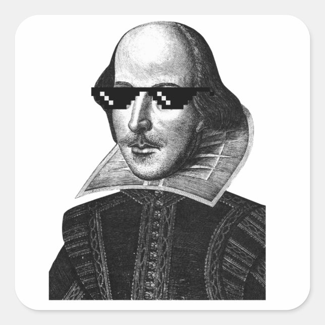 William Shakespeare mit Sonnenbrillen Square Quadratischer Aufkleber (Vorderseite)