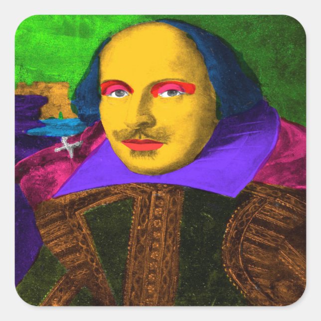 William Shakespeare Pop Art Quadratischer Aufkleber (Vorderseite)