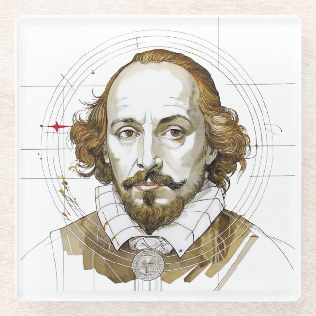 William Shakespeare Porträtbild Gold Glasuntersetzer (Vorderseite)