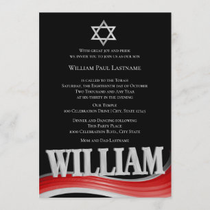 William Steel Wave Red Bar Mitzvah Einladung
