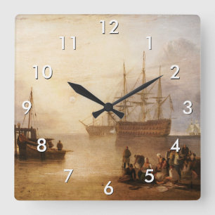 William Turner - Die Sonne sinkt durch den Dunst Quadratische Wanduhr