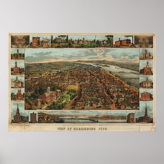 Williams map of Harrisburg, PA (1855) reprint Poster (Vorne)