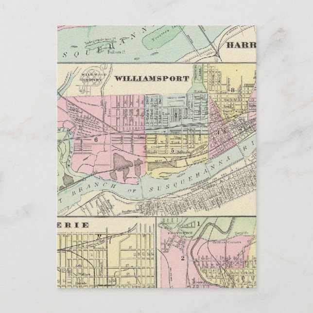 Williamsport, Erie, Scranton Postkarte (Vorderseite)