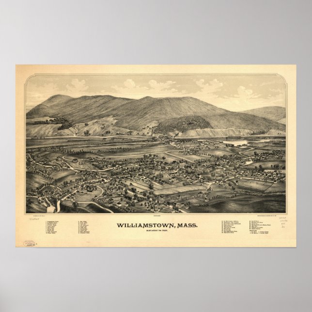 Williamstown Mass. 1889 Antique Panoramic Map Poster (Vorne)