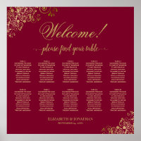 Willkommen! 10 Tabelle Gold auf Burgunder Seating 