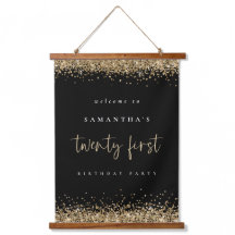 Willkommen 21. Gold Glitzer Name Black