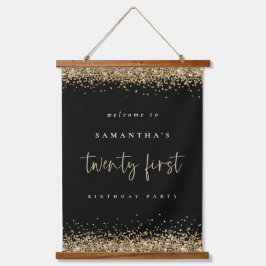 Willkommen 21. Gold Glitzer Name Black Wandteppich Mit Holzrahmen
