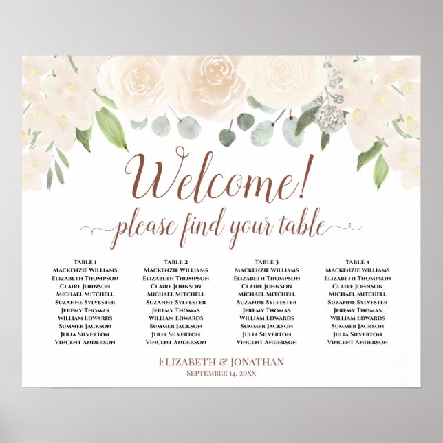 Willkommen! 4 Tabelle Blush Peach Floral Seekarte Poster (Vorne)