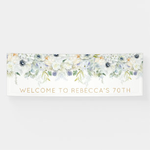 Willkommen 70. Geburtstagsparty Name Floral Blätte Banner