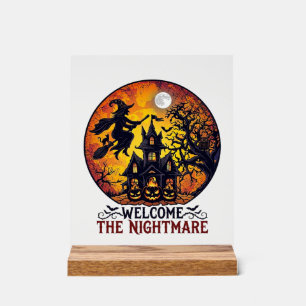 Willkommen Albtraum Halloween Spukhaus Fliegende H Acrylschild