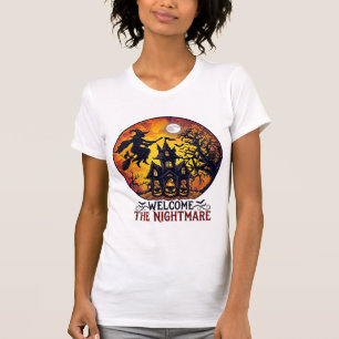 Willkommen Albtraum Halloween Spukhaus Fliegende H T-Shirt