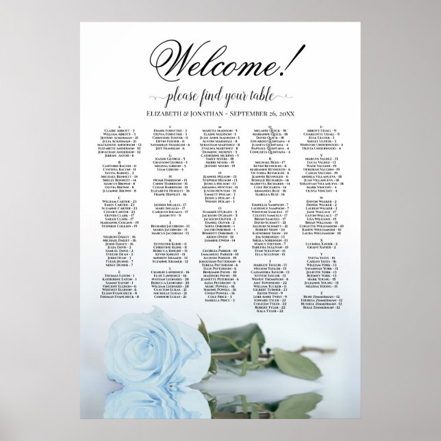 Willkommen! Alphabetische Sitzkarte der blauen Ros Poster (Vorne)