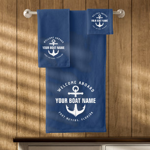 Willkommen an Bord Boot Navy Blau Nautilusanker Badhandtuch Set