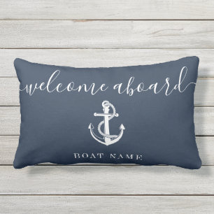Willkommen an Bord Bootsname Anker Navy Blau Kissen Für Draußen