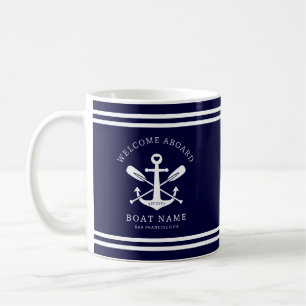 Willkommen an Bord Bootsname Nautical Anchor Bla Kaffeetasse