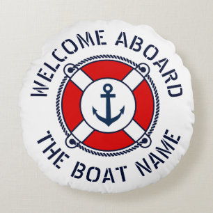 Willkommen an Bord Bootsname nautischer Anker mari Rundes Kissen