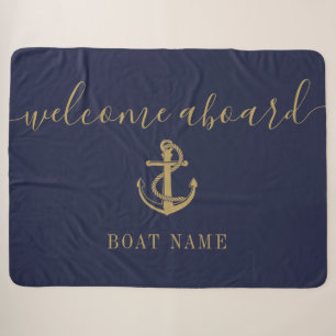 Willkommen an Bord Bootsname Navy Blau Gold Sherpadecke
