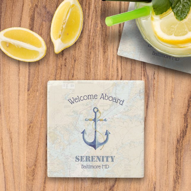 Willkommen an Bord 🌊 Chesapeake Bay Vintag Nautic Steinuntersetzer (Welcome Aboard 🌊 Chesapeake Bay Vintage Nautical Stone Coaster
)