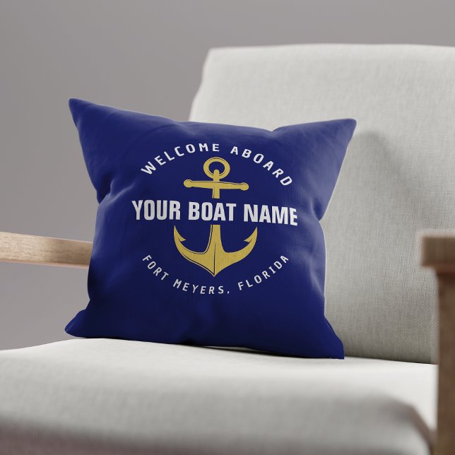 Willkommen an Bord der Marine Blue Gold Nautical A Kissen (Von Creator hochgeladen)