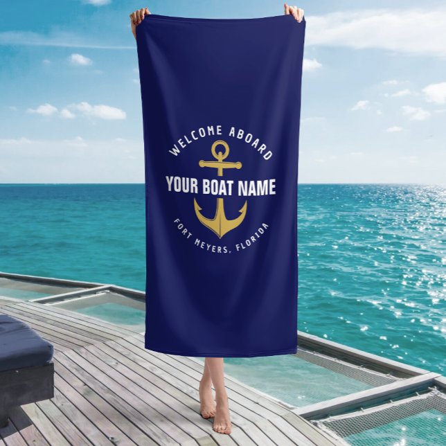 Willkommen an Bord der Marine Blue Gold Nautical A Strandtuch (Von Creator hochgeladen)