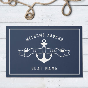 Willkommen an Bord der Marine Blue und White Fußmatte