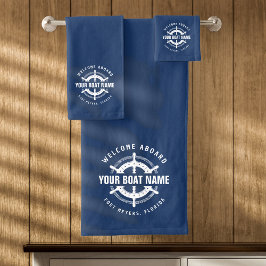 Willkommen an Bord der Nautical Boote Name Navy Bl Badhandtuch Set