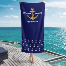 Willkommen an Bord der Nautical Navy Blue & Gold B Strandtuch