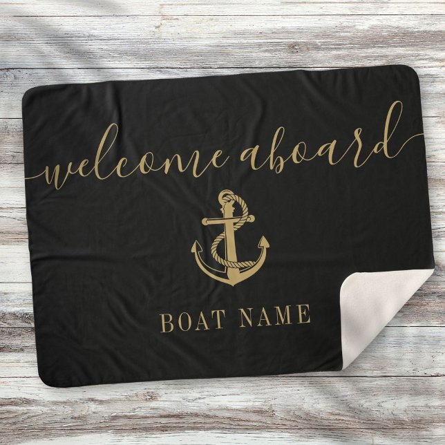 Willkommen an Bord der schwarzen und goldenen Anke Sherpadecke (Welcome Aboard Black And Gold Anchor Boat Name Sherpa Blanket)