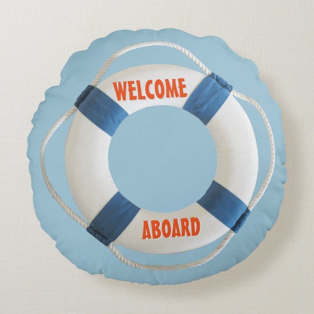 Willkommen an Bord des Leben-Ringes nautisch Rundes Kissen (Vorderseite)