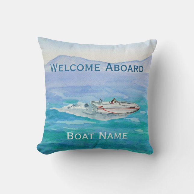 Willkommen an Bord des Schiffes Name Wasserfarbenf Kissen (Vorderseite)