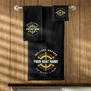 Willkommen an Bord des Segelbootes Black & Gold Badhandtuch Set