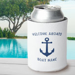 Willkommen an Bord des Vintagen Ankerbootes Nautic Dosenkühler<br><div class="desc">Herzlich willkommen an Bord Ihres Personalisierten Bootes mit Vintagem Nautical Anker in Navy Blau auf einem weißen Dosenkühler.</div>