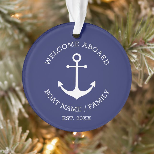 Willkommen an Bord marineblauer nautischer Anker Ornament (Baum)