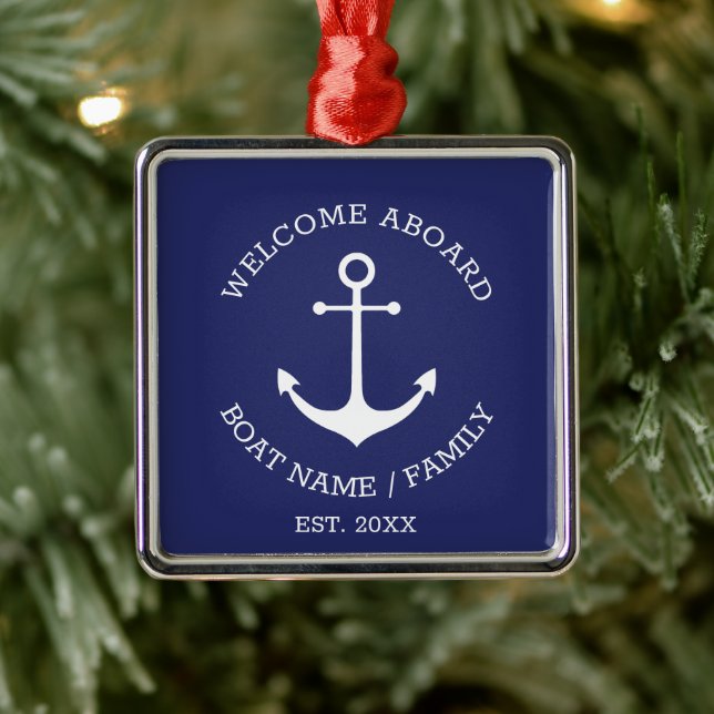 Willkommen an Bord marineblauer nautischer Anker Ornament Aus Metall (Baum)