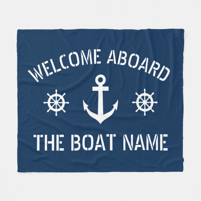 Willkommen an Bord Name nautischer Anker blau Mari Fleecedecke (Vorderseite (Horizontal))