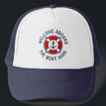 Willkommen an Bord Name nautischer Anker blau Mari Truckerkappe<br><div class="desc">Willkommen an Bord Namen nautische Anker Marine blau und weiß LKW Hut. Maßgeschneiderte Kappe mit maritimer Designvorlage. Personalisierte Geschenkideen für Freunde,  Familie,  Segler,  Skipper,  Fischer,  Bootsführer,  Vater,  Ehemann,  Bruder,  Onkel,  Großvater und andere.</div>