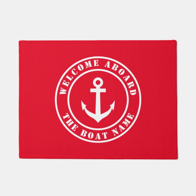 Willkommen an Bord Name nautischer Anker Logo rot Fußmatte (Vorderseite)