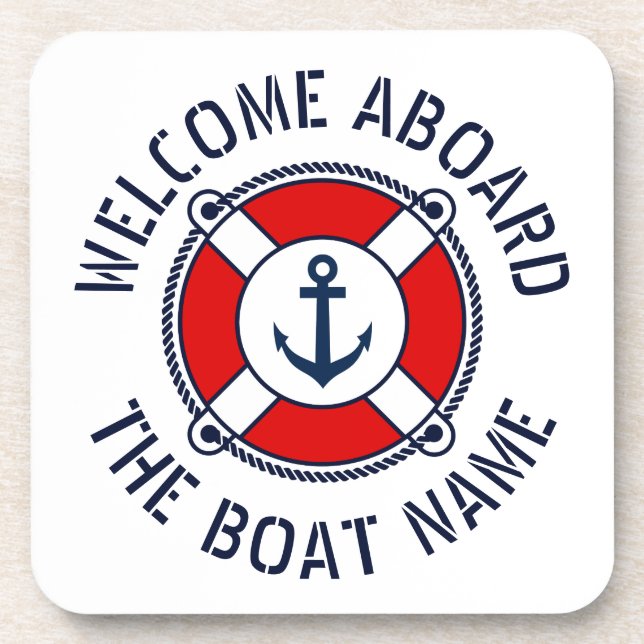 Willkommen an Bord Name nautischer Anker Rettungsb Getränkeuntersetzer (Vorderseite)