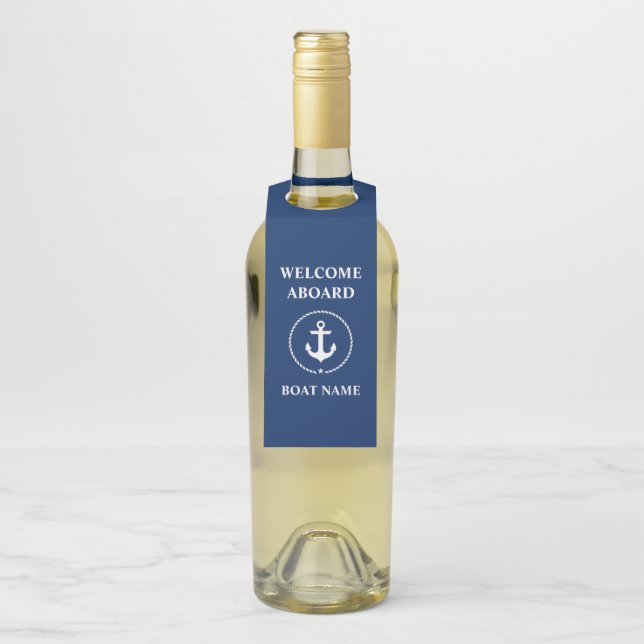Willkommen an Bord Name Navy Blue Flaschenanhänger (Auf Flasche)