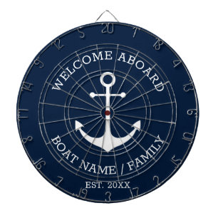 Willkommen an Bord navyblaues nautisches Anker Boo Dartscheibe