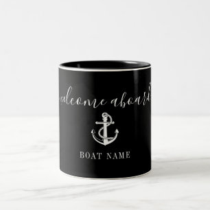 Willkommen an Bord Schwarzer und Weißer Anker Boot Zweifarbige Tasse