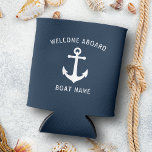 Willkommen an Bord Vintager Name des Schiffes Dosenkühler<br><div class="desc">Herzlich willkommen an Bord Ihres Personalisierten Bootes mit Vintagem Nautical Anker auf einem stilvollen Navy Gray Blue Can Cooler.</div>