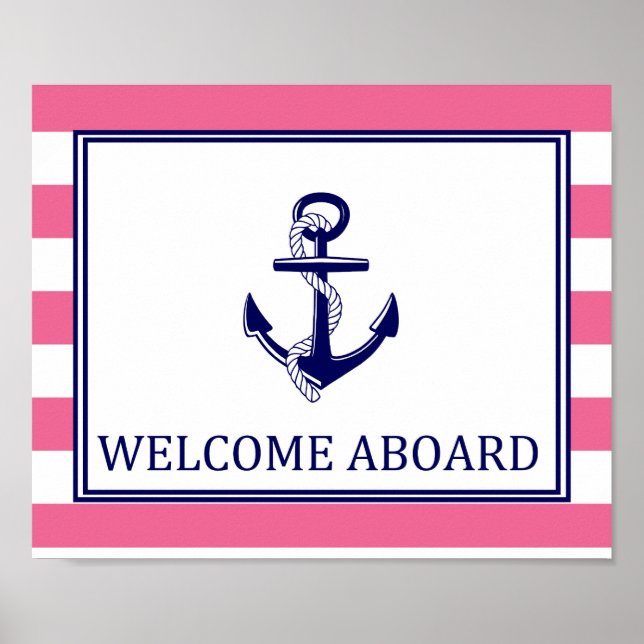 Willkommen an Bord - Zeichen - rosa Marine Nautic Poster (Vorne)