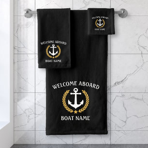 Willkommen auf dem Schiff Name Anchor Gold Laurel  Badhandtuch Set