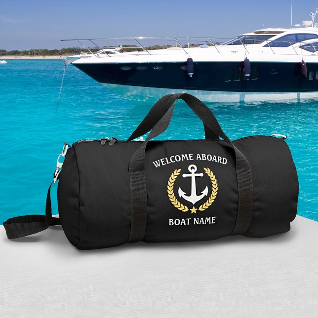 Willkommen auf dem Schiff Name Anchor Gold Laurel  Duffle Bag (2 sizes to choose from. Edit to change to any color needed.)