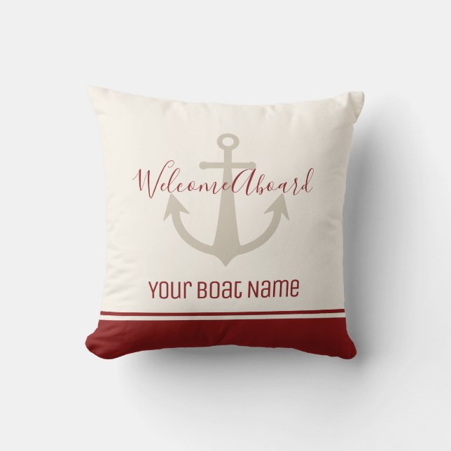 Willkommen auf dem Schiff Name Red Cream Anchor Na Kissen (Vorderseite)
