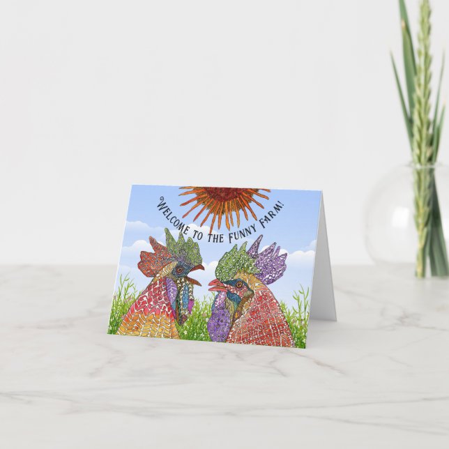 Willkommen auf der Funny Farm Chickens Grußkarte Karte (Vorderseite)