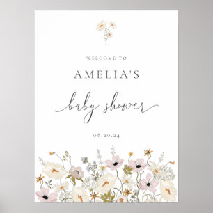 Willkommen auf der Wildblumen-Baby-Party Poster