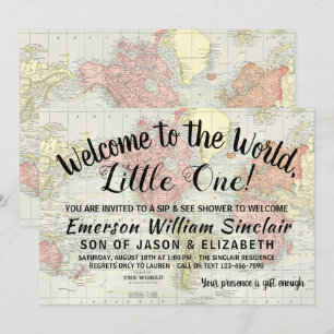 Willkommen auf der World Sip & See Babydusche Einladung