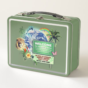 Willkommen auf Planet Erde Metall Lunchbox